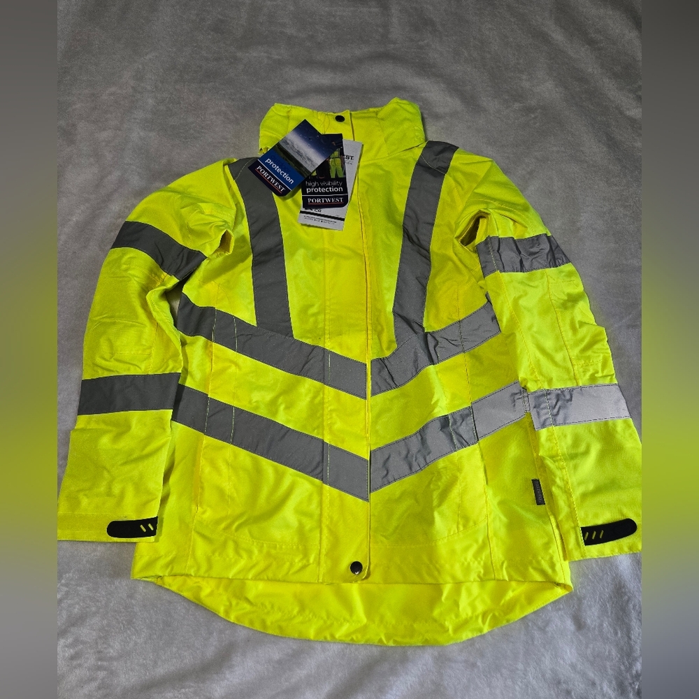 Portwest Neon Yellow Safety Jacket with Reflective Stripes Womens M